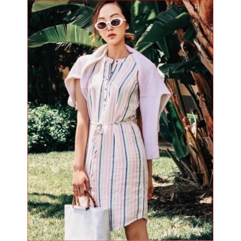 Splendid Women Dress RD0231X Linen Blend White Red Striped Sleeveless Small NEW